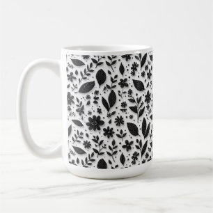 Mug Motif floral monochrome avec feuilles et fleurs
