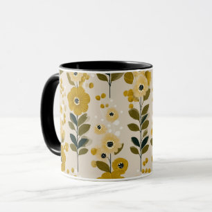 Mug Motif floral moutarde fleuri ton chaud rétro