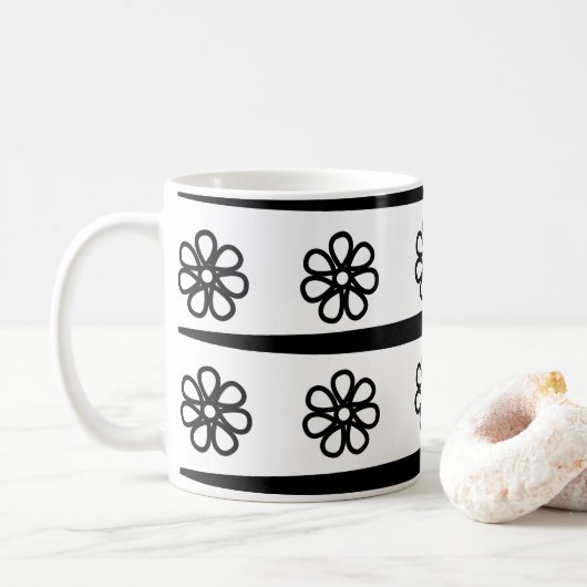 Mug Motif floral noir et blanc (Avec donut)