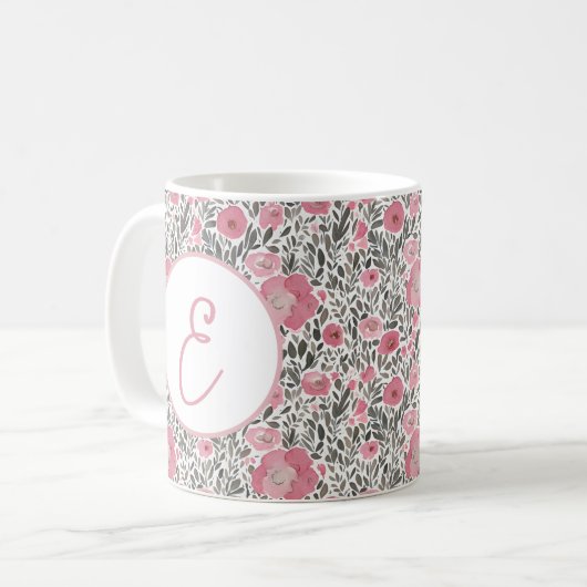 Mug Motif floral pastel rose (Devant gauche)