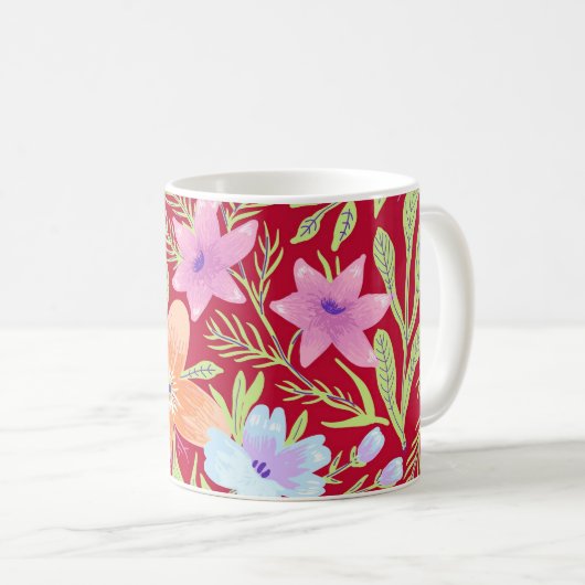 Mug Motif floral printanier coloré, rose framboise (Devant droit)