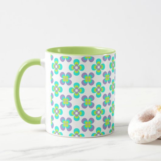 Mug Motif floral rétro Lilac et Green (Avec donut)