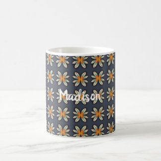 Mug Motif Floral Rétro Orange Bleu Marine Personnalisé