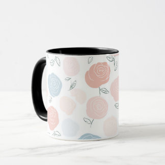 Mug Motif floral rose blanc pastel minimaliste