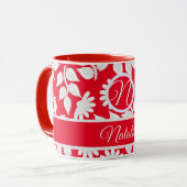 Mug Motif floral rouge - monogrammé (Devant gauche)