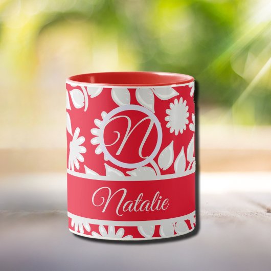 Mug Motif floral rouge - monogrammé