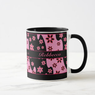Mug Motif floral rouge noir rose personnalisé