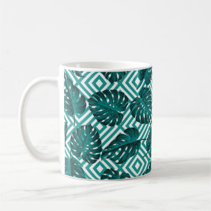 Mug Motif floral sans couture avec feuilles. dos tropi