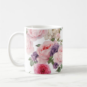 Mug Motif floral sans couture avec roses, aquarelle. p