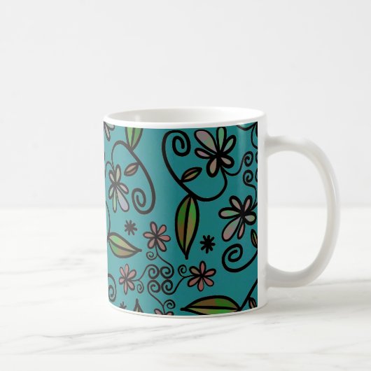 Mug Motif floral sarcelle mignon (Droite)