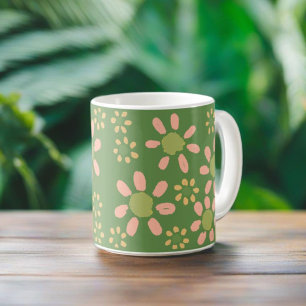 Mug Motif floral tendance mignon vert rose marguerite