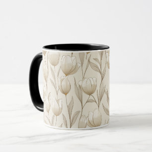 Mug Motif floral tulipe ivoire neutre moderne