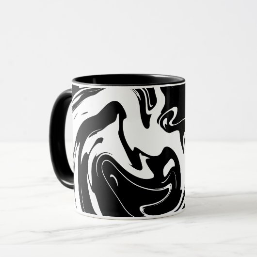 Mug Motif fluide abstrait noir et blanc (Devant gauche)
