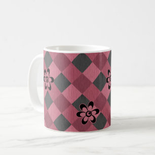 Mug Motif géométrique à carreaux gris rose avec fleurs