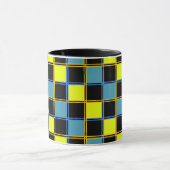 Mug Motif géométrique à damiers bleu jaune (Centre)