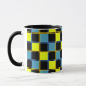 Mug Motif géométrique à damiers bleu jaune (Gauche)
