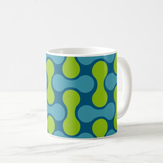 Mug Motif géométrique Abstrait rétro en bleu et vert (Devant droit)