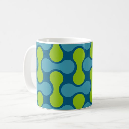 Mug Motif géométrique Abstrait rétro en bleu et vert (Devant gauche)
