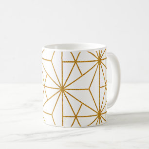 Mug motif géométrique Art déco blanc et or
