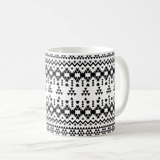 Mug motif géométrique Aztec noir et blanc (Devant droit)