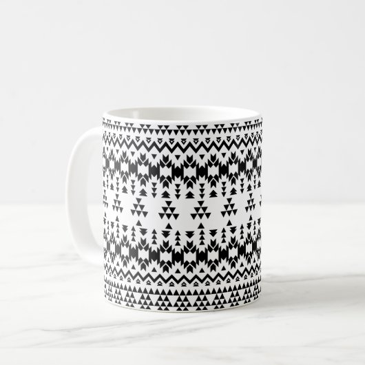 Mug motif géométrique Aztec noir et blanc (Devant gauche)