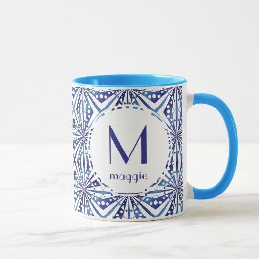 Mug Motif géométrique bleu et blanc personnalisable (Droite)
