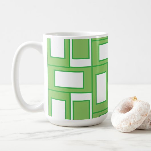 Mug Motif Géométrique de Rectangles Verts et Blancs (Avec donut)