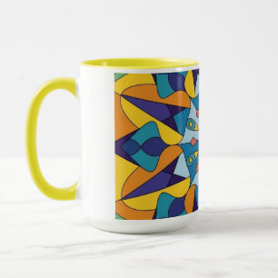 Mug Motif géométrique fractal bleu et jaune