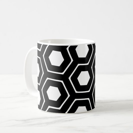 Mug Motif géométrique Hexagon blanc noir (Devant gauche)