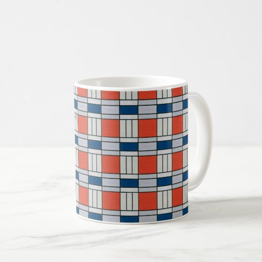 Mug Motif géométrique moderne rouge bleu gris (Devant droit)