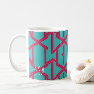 Mug Motif géométrique néon magenta et turquoise