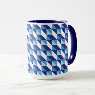 Mug Motif Géométrique Rétro Abstrait Teintes de Bleu