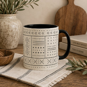 Mug Motif géométrique tribal ivoire noir Moderne Boh