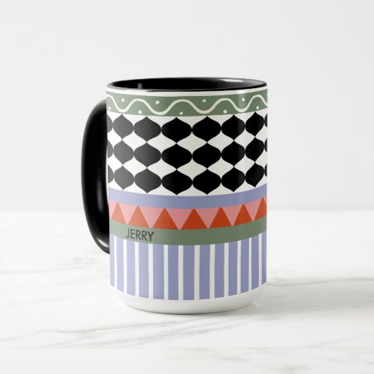 Mug Motif géométrique vert sauge personnalisé (Devant gauche)
