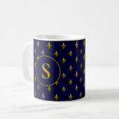 Mug Motif Gold Fleur de Lis sur Royal Blue (Devant gauche)