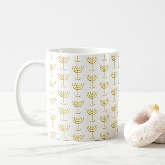 Mug Motif Golden Menorah moderne (Avec donut)