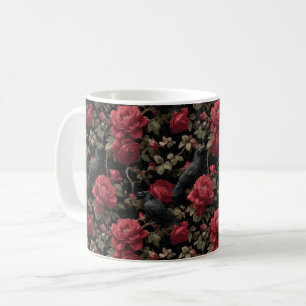 Mug Motif gothique avec roses rouges et corbeaux