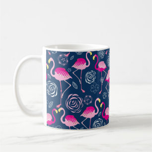 Mug Motif graphique de flamants roses sur un bleu fonc