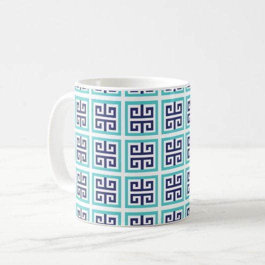 Mug Motif grec Navy Blue Aqua (Devant gauche)
