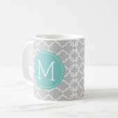 Mug Motif gris du Maroc Quatrefoil avec le monogramme (Devant gauche)
