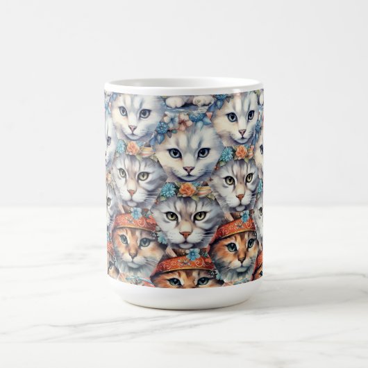 Mug Motif hexagonal de visages de chat (Centre)