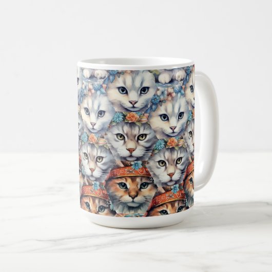Mug Motif hexagonal de visages de chat (Devant droit)
