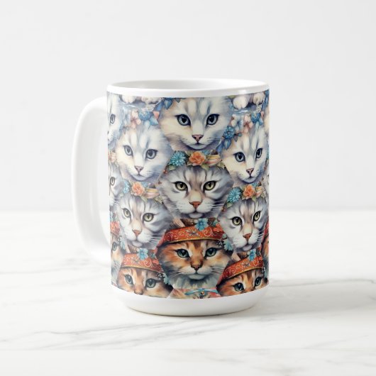 Mug Motif hexagonal de visages de chat (Devant gauche)