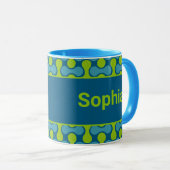 Mug Motif Lien Rétro Moderne en Bleu et Vert (Devant droit)