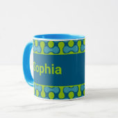 Mug Motif Lien Rétro Moderne en Bleu et Vert (Devant gauche)