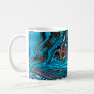 Mug Motif marbré bleu et or. Liqu de marbre doré