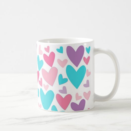 Mug Motif mignon rose violet et de Coeurs bleus (Droite)