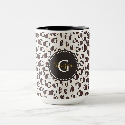 Mug Motif moderne chic brun cheetah imprimé monogramme (Centre)
