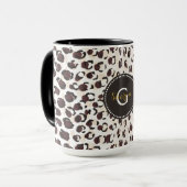 Mug Motif moderne chic brun cheetah imprimé monogramme (Devant gauche)