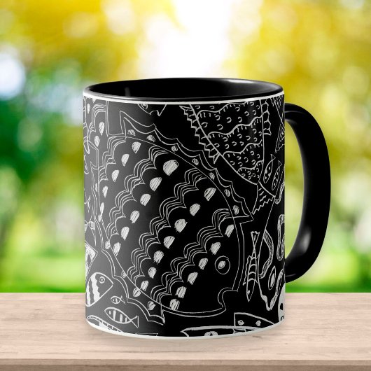 Mug Motif moderne de poisson noir et blanc